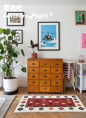 摩洛哥 中古植绒复古地毯 ins仿手织纹理床边毯客厅地毯防滑地垫