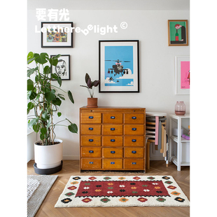 摩洛哥 ins仿手织纹理床边毯客厅地毯防滑地垫 中古植绒复古地毯