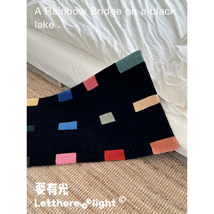 ins简约手工剪花毯客厅地毯卧室床边毯小地毯爬行垫创意摆件装 饰