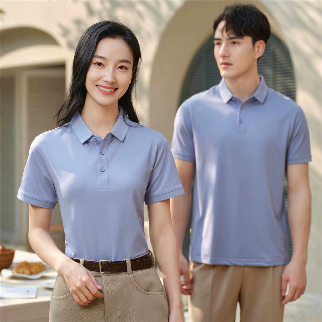 高端冰氧棉纯色POLO衫短袖翻领T恤衫凉爽男女职业装工衣定制LOGO - 实物图