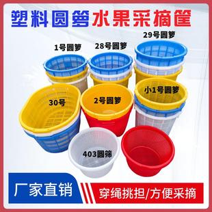 塑料圆箩筐圆形水果箩周转箩筐穿绳采摘筐挑担篮子圆筛密孔篓胶框