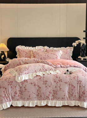 秋冬天牛奶绒主卧室两米乘两米二的大床2米x2米2大床四件套床笠款