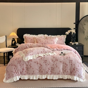 秋冬天牛奶绒主卧室两米乘两米二的大床2米x2米2大床四件套床笠款