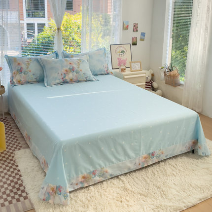 全棉花边2米床双人床主卧2米x2米2大床单和枕套三件套250x270纯棉