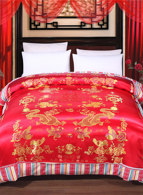 全棉传统老式怀旧绸缎红色单独2米x2米3结婚女方陪嫁专用被套单件