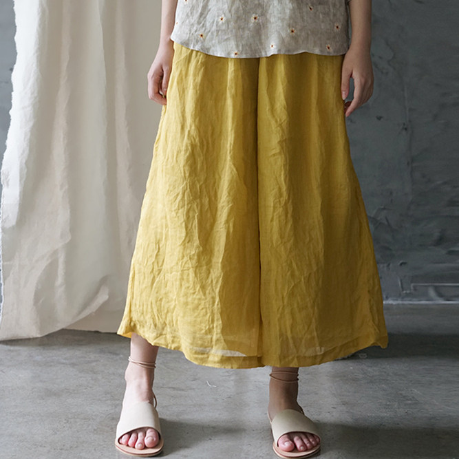 细苎麻双层防透阔腿裤夏季女式宽松显瘦文艺范麻裤休闲百搭好裤型