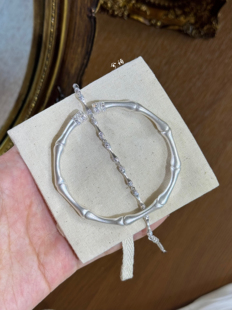 兮语「竹韵」足银999拉丝镶嵌竹节手镯女纯银新中式国风礼物