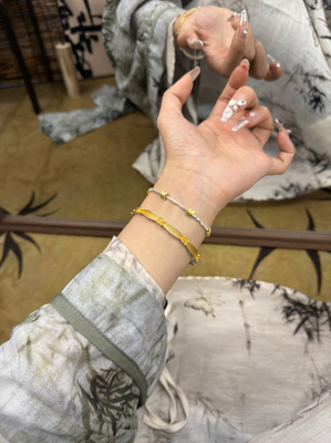 兮语「潇湘」桂花落足银9999手镯新中式古法描金桂花开口镯子实心