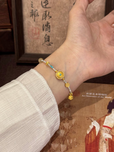 兮语「福星」国风新中式碎银子描金转运珠铃铛纯银百搭情侣手链女