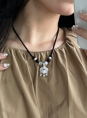 足银999平安锁女项链轻奢小众镂空锁骨项链长命锁吊坠生日礼物