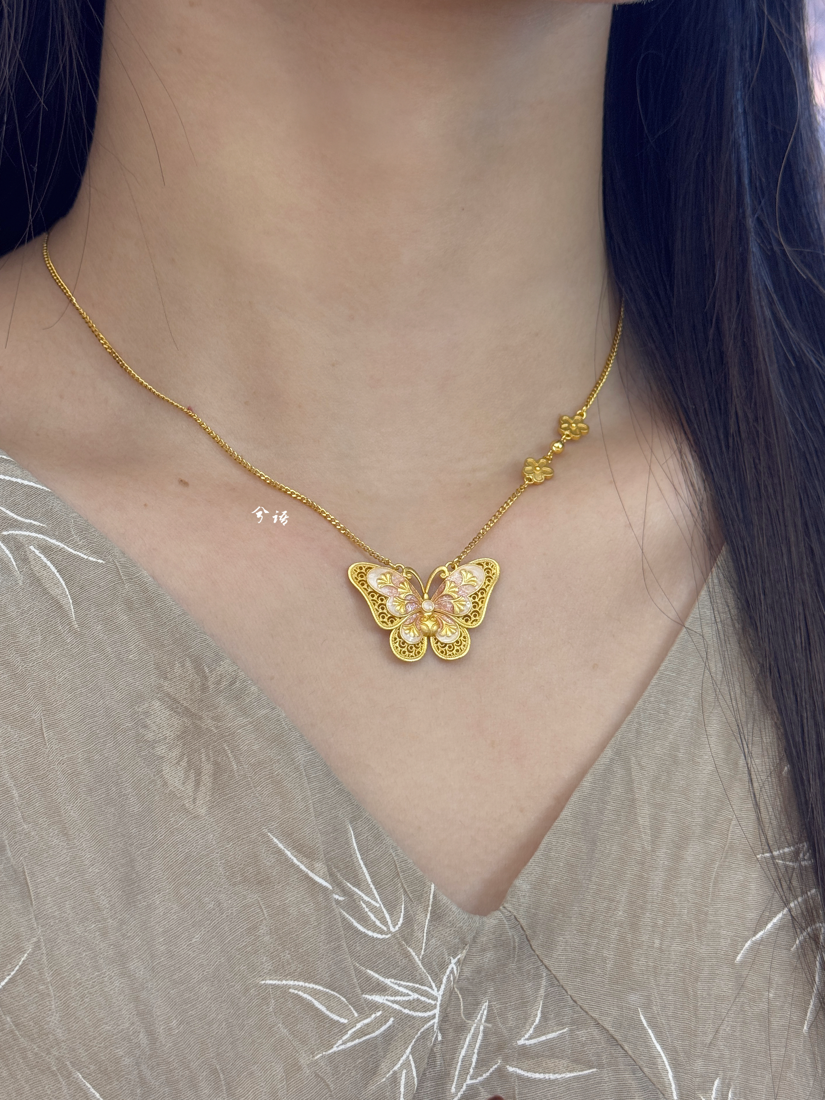 兮语「蝶翎羽」足银999.9项链女镀金珐琅蝴蝶项链新中式国风礼物