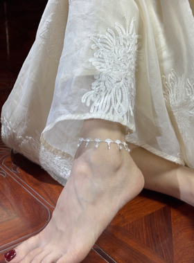 兮语「云扇碎铃」足银99扇子脚链新中式国风清冷气质百搭银饰
