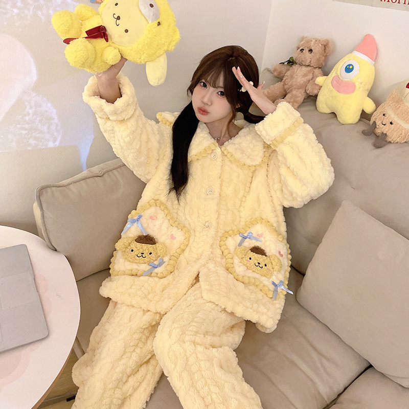 2025年新款睡衣女冬季珊瑚绒加厚加绒秋冬天保暖法兰绒家居服