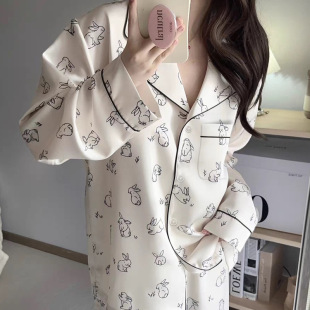 碎花文艺感外出家居服套装 2025年新款 长袖 春秋季 网红冰丝睡衣女款