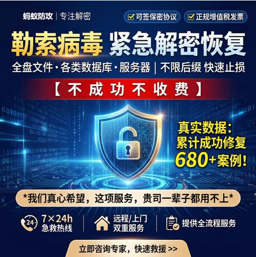 勒索病毒解密服务数据库恢复数据解密病毒查杀