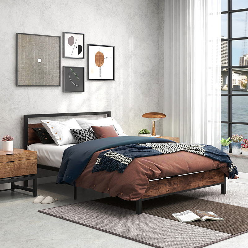 工业风铁艺床1.5米双人床钢木床简约单人床美式民宿酒店铁架床
