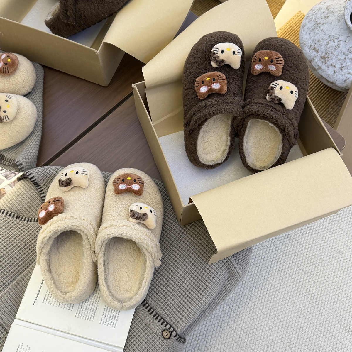 两穿可爱卡通凯蒂猫勃肯拖鞋保暖防滑毛毛鞋勃肯鞋VK-518#