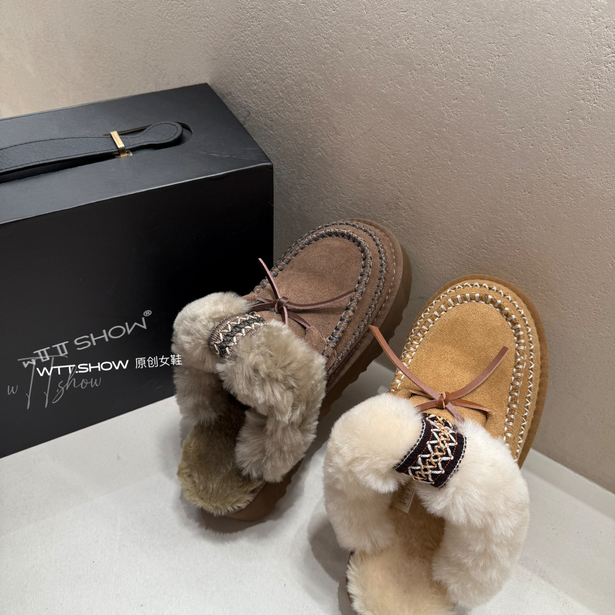 加厚真毛！真皮一脚蹬刺绣半拖雪地靴拖鞋(配盒子)  908B#  WQQ