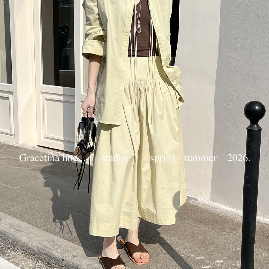 法式系带天丝棉简约大气廓形慵懒随性衬衫+半裙套装 TZA760# YAN