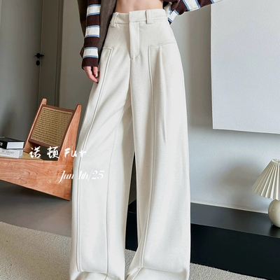 羚羊绒毛呢阔腿裤！老钱风加厚保暖高腰休闲裤  Z-ZM343266#  TXQ