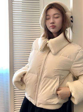 针织拼接翻领加厚保暖羽绒服外套  T9133#  LKZ