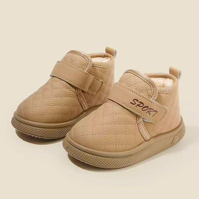 男童棉鞋冬季加绒保暖防水儿童皮面加厚短靴步鞋宝宝雪地