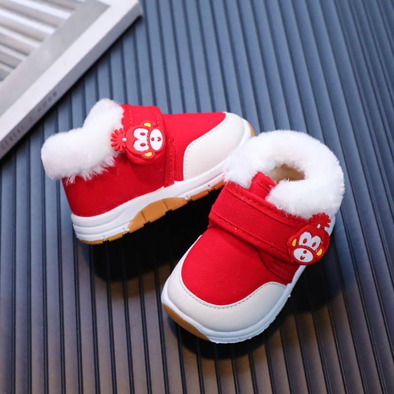喜庆大红鞋棉布鞋学步鞋加绒女鞋0-1-5岁婴儿软底童鞋