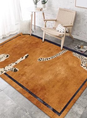 橙色潮牌网红客厅地毯房间装饰卧室床边毯直播间全铺防滑可水洗