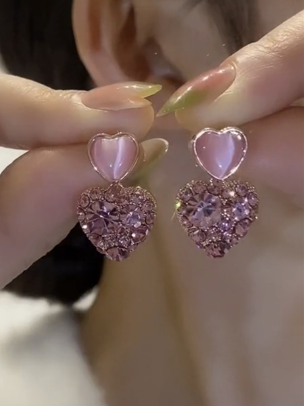 925银针日韩粉色猫眼石超闪水钻