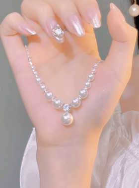 气质经典强光珍珠锁骨链女