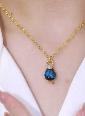 百搭气质网红时尚锁骨链蓝水晶