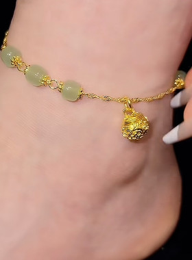 新中式国潮五福临门铃铛脚链时尚百搭清新绿色珠珠显白脚环脚骨链