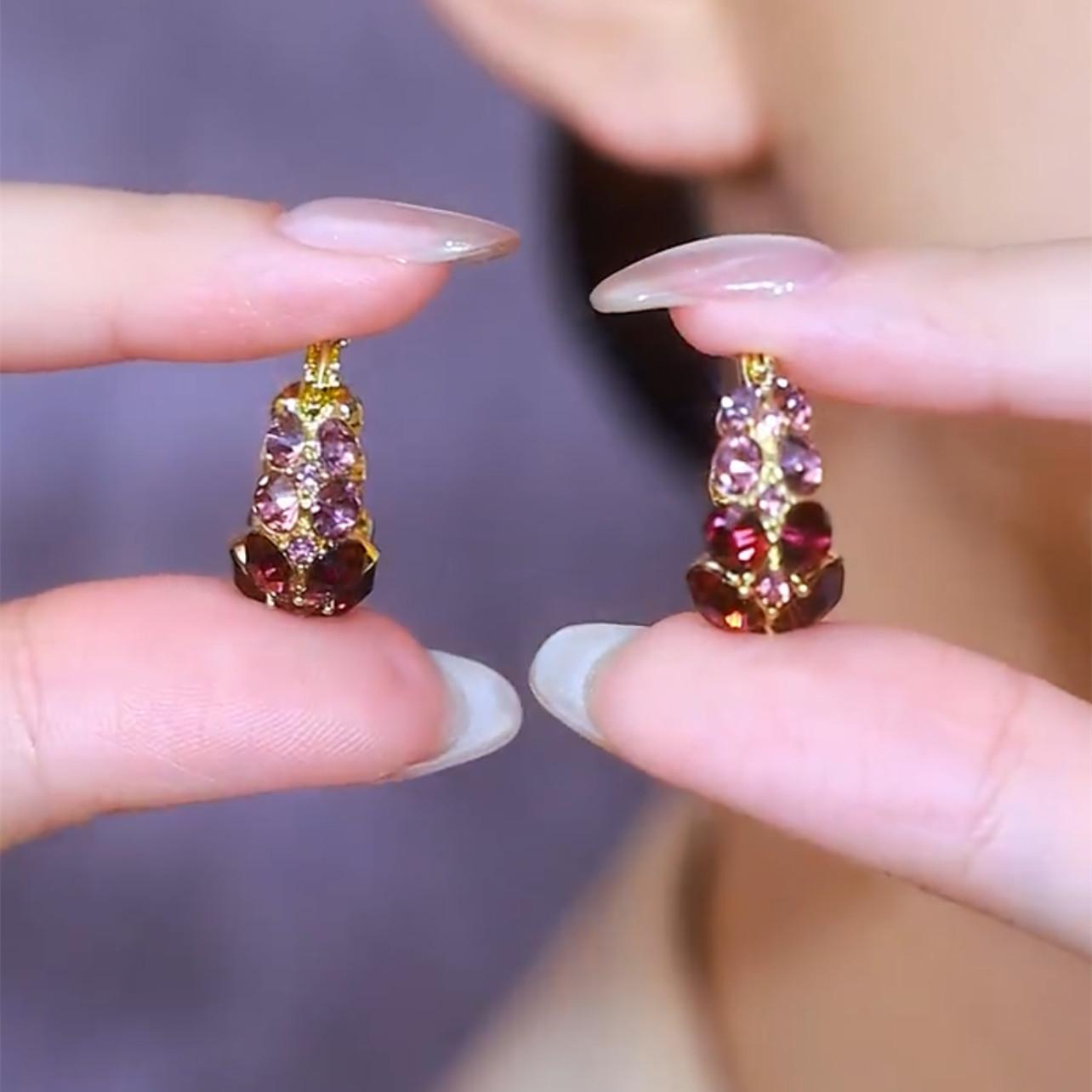 超闪紫色水晶提篮耳扣简约精致小众设计感耳环秋冬新款大气耳饰潮