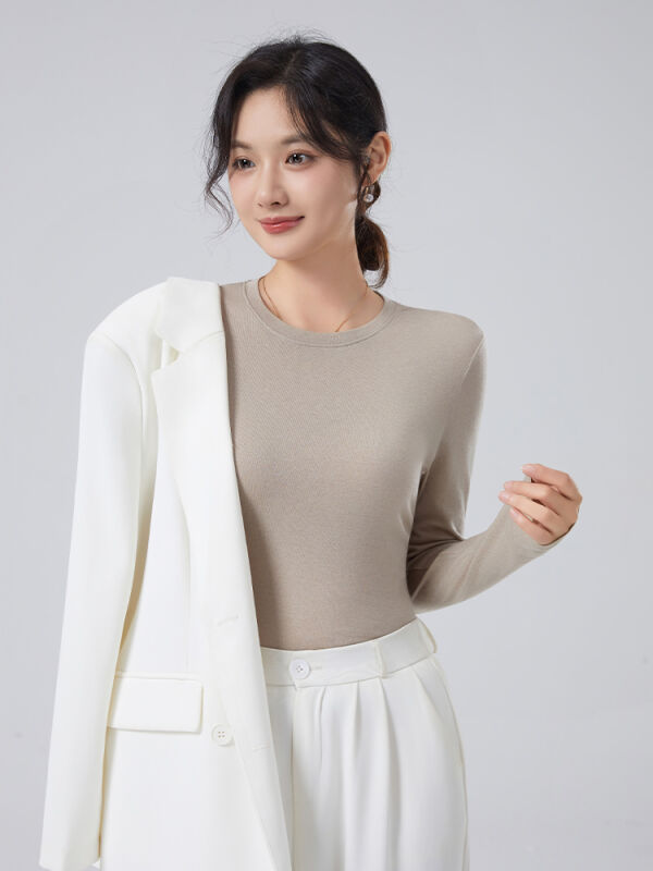 女士 莫代尔羊毛打底衫 圆领套T恤