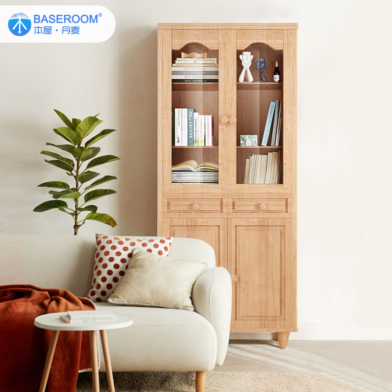 本屋美式定制两门一抽实木书柜带门书架金丝檀木书橱置物架全实木