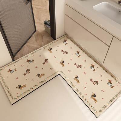 仿浴室麻地垫N腊可爱A腊肠狗硅L型亚转角吸水垫藻泥厕所门口防滑