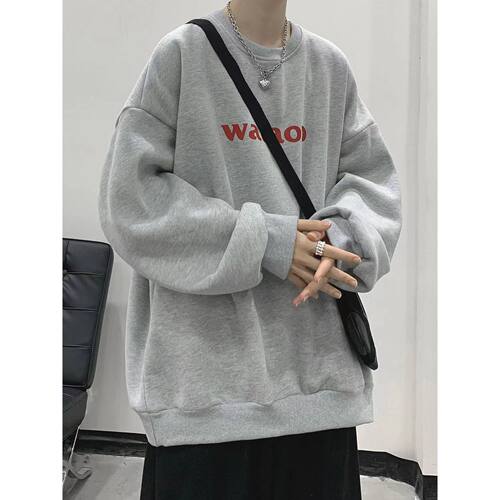 100%纯棉港风2025圆领卫衣男宽松潮流百搭加绒加厚外套ins男新款