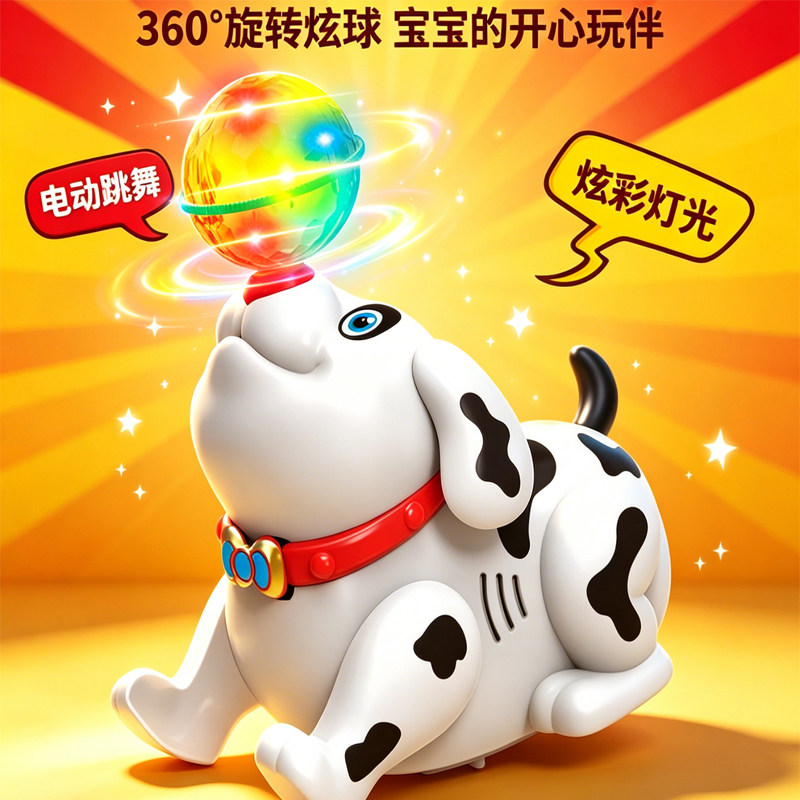 电动发光360°旋转顶球小狗玩具图片
