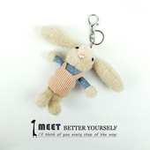 可爱背带裤 长耳兔钥匙扣圈香造毛绒兔子公仔情侣礼物背包书包挂件