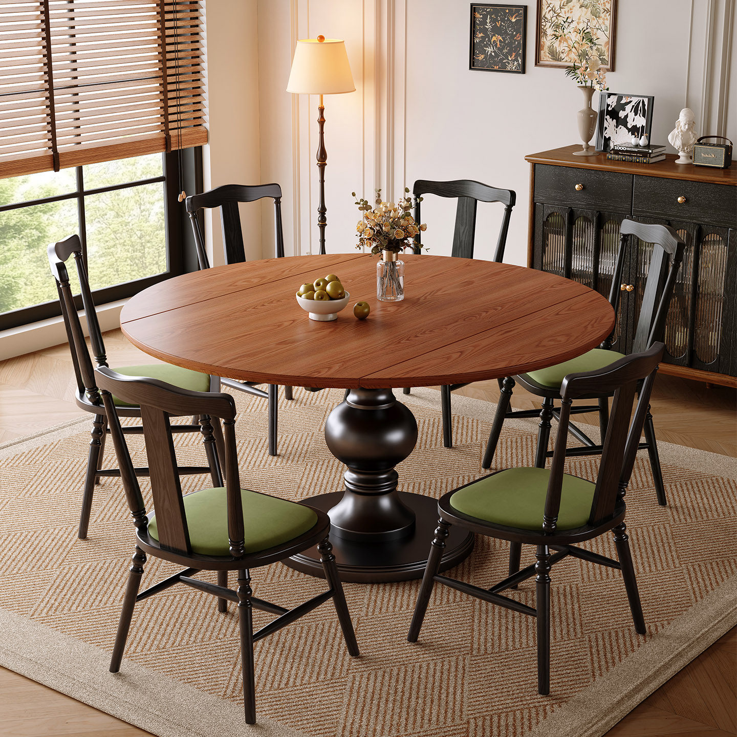 中古风实木伸缩餐桌可变圆桌法式复古折叠家用小户型2026新款饭桌