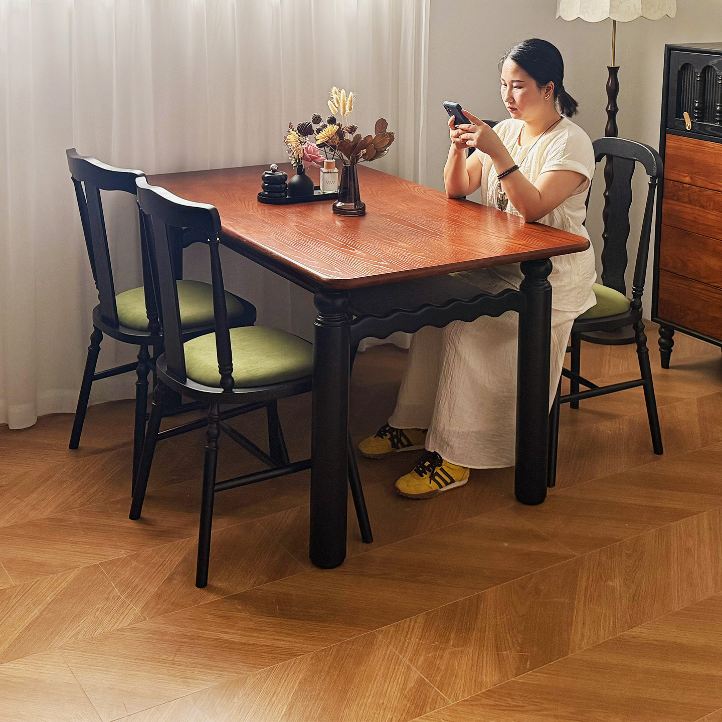 复古风白蜡木纹实木餐桌中古风桌