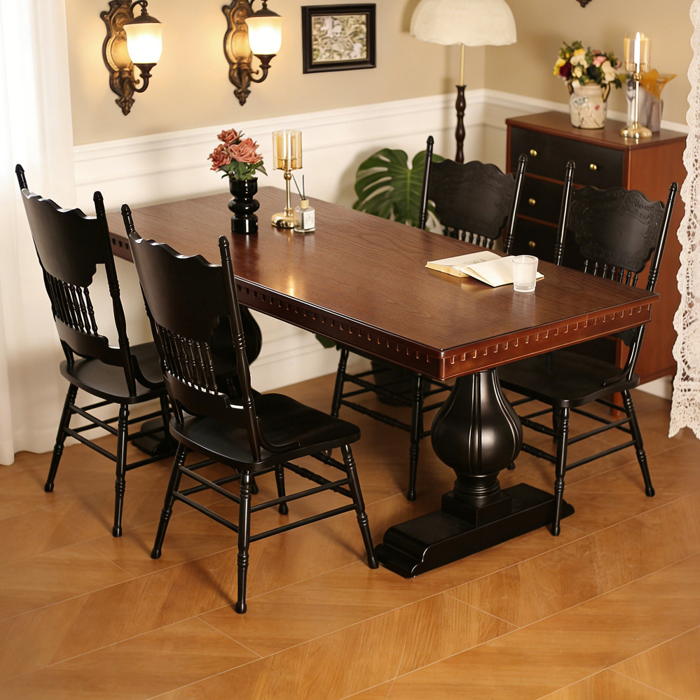 法式复古风实木餐桌椅组合2026新款长方形大板桌去客厅化家用茶桌