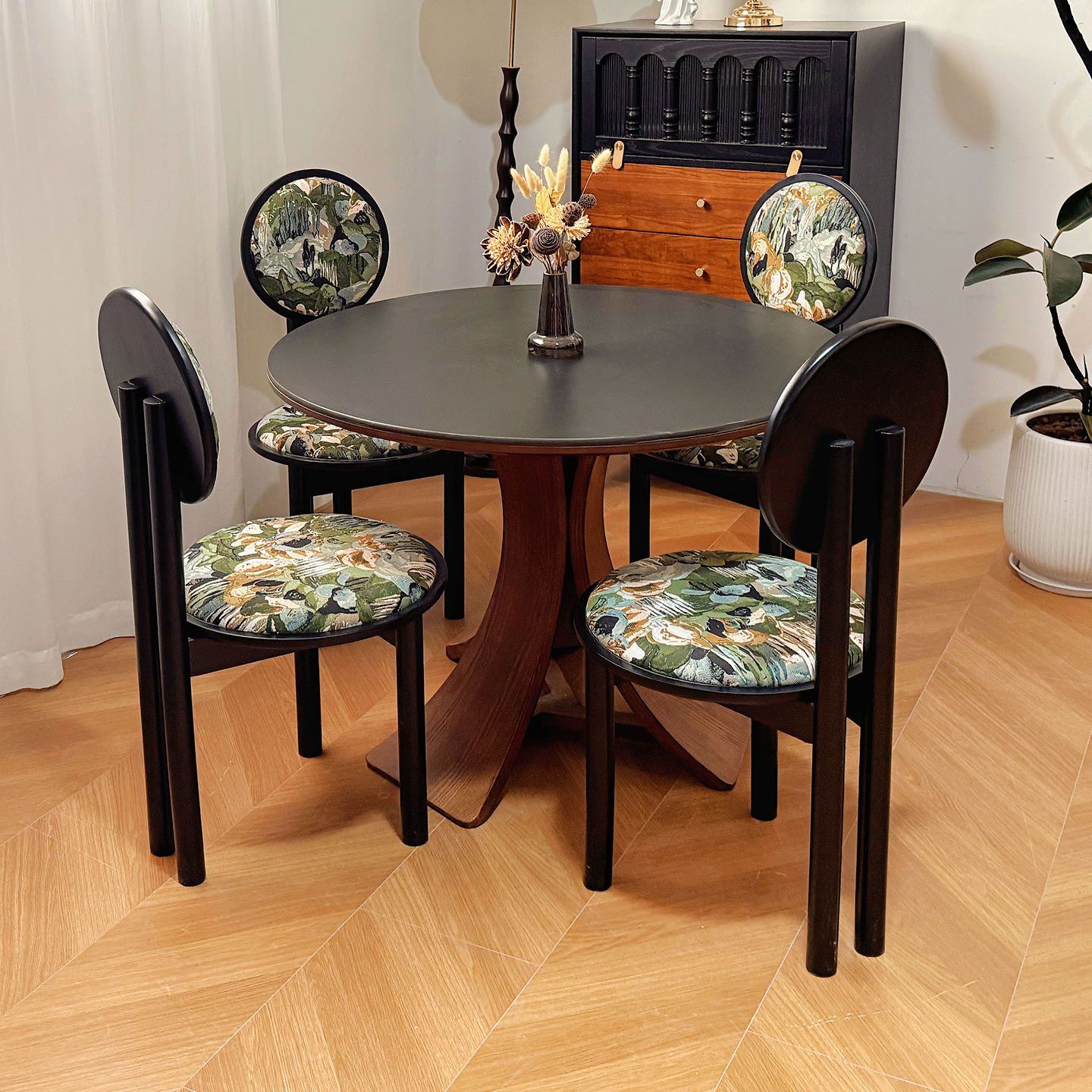 中古风实木圆桌法式复古岩板餐桌