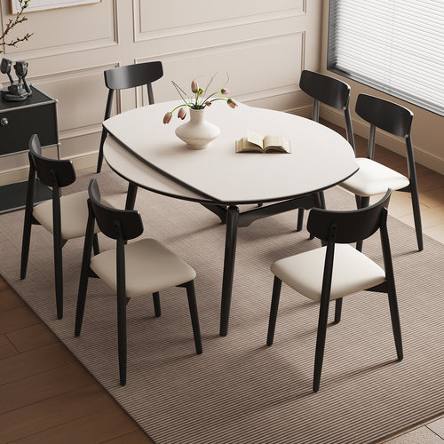 可伸缩岩板餐桌小户型家用复古风