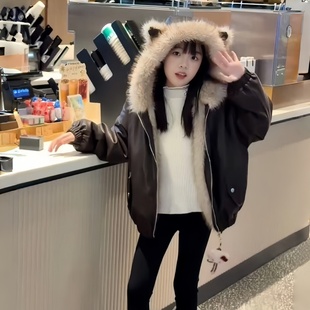 女童仿皮草两面穿加绒皮衣外套冬季 韩系儿童加厚保暖派克服潮 新款