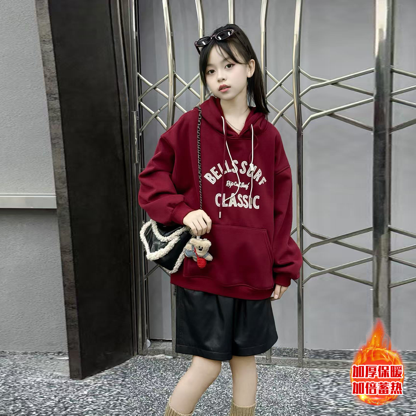 女童冬季加绒加厚连帽卫衣2025新款女大童冬装休闲百搭上衣外套潮