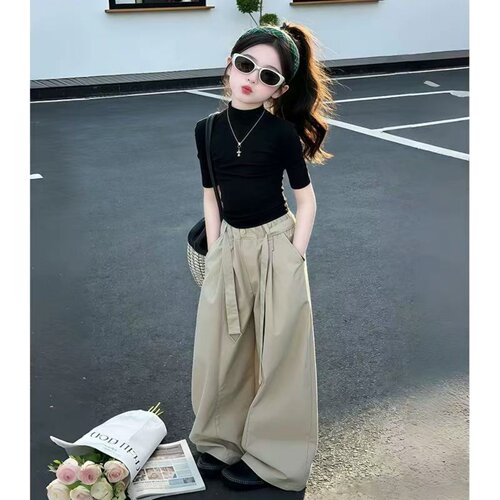 女童2026新款时尚夏季酷飒韩版休闲慵懒风百搭半袖洋气弯刀裤套装