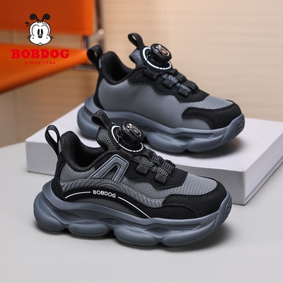 巴布豆童鞋男童休闲鞋2025春秋新款皮面防水男孩子儿童舒适跑步鞋