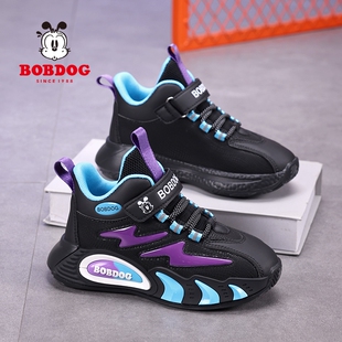 巴布豆男童鞋子秋季薄款皮面儿童运动鞋防水40码中大童学生跑步鞋