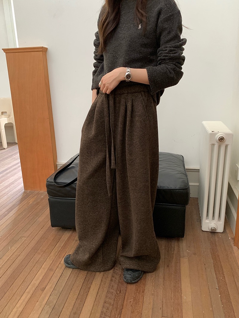 “醋酸羊毛裤”秋冬韩系复古百搭宽松显瘦松紧腰休闲裤拖地阔腿裤